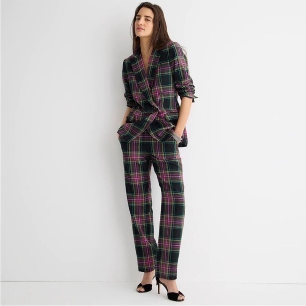 J. Crew Kate Straight-Leg Pants In Pink Stewart Tartan Wool Blend